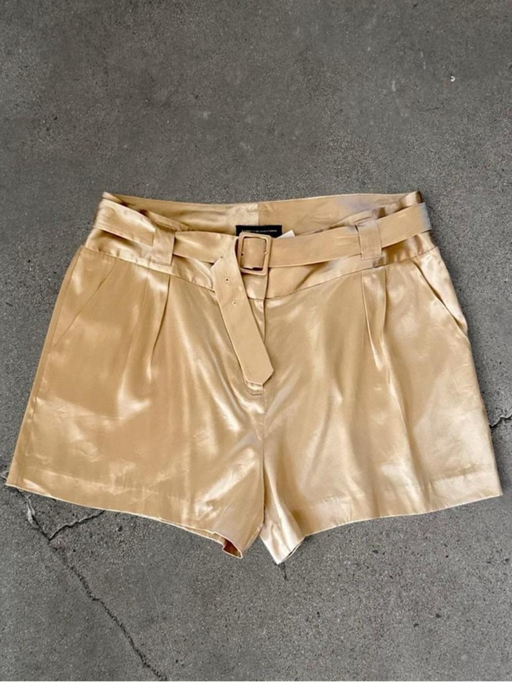 Express Design Studio Gold Silk Tailored Shorts